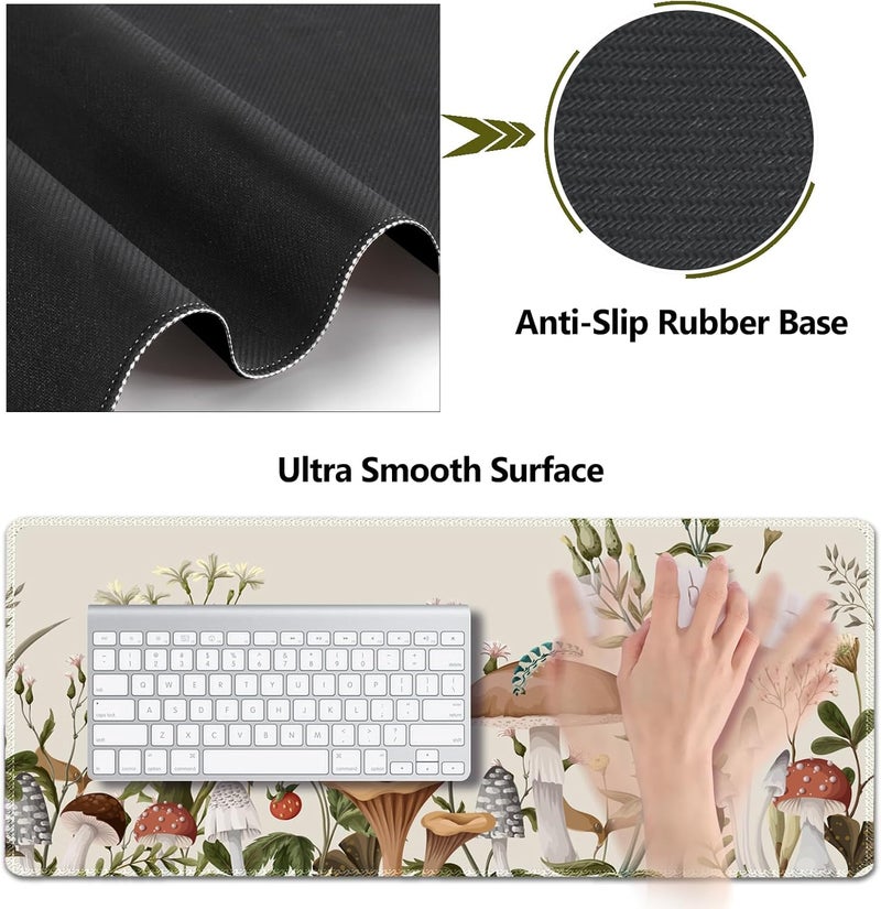 AIMSA Large Gaming Mouse Pad Set, Keyboard Wrist Rest Support+ Extended Mousepad+ Mouse Wrist Cushion+Coaster, Ergonomic Multifunctional Desk Mat 35x15.7in, Mushroom Plant Garden - Image 4